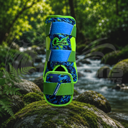 Sublimated Aqua Green Splesh Double Ankle Leg Guard With Foot-Pad